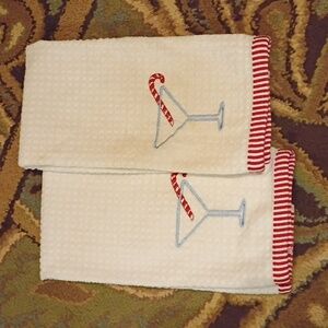 Festive White Towels with Candy Cane Martini Design